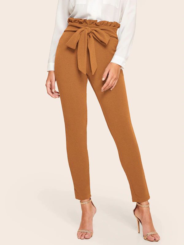 Milica Trousers - Belted High Waisted Trousers in Beige | Showpo USA